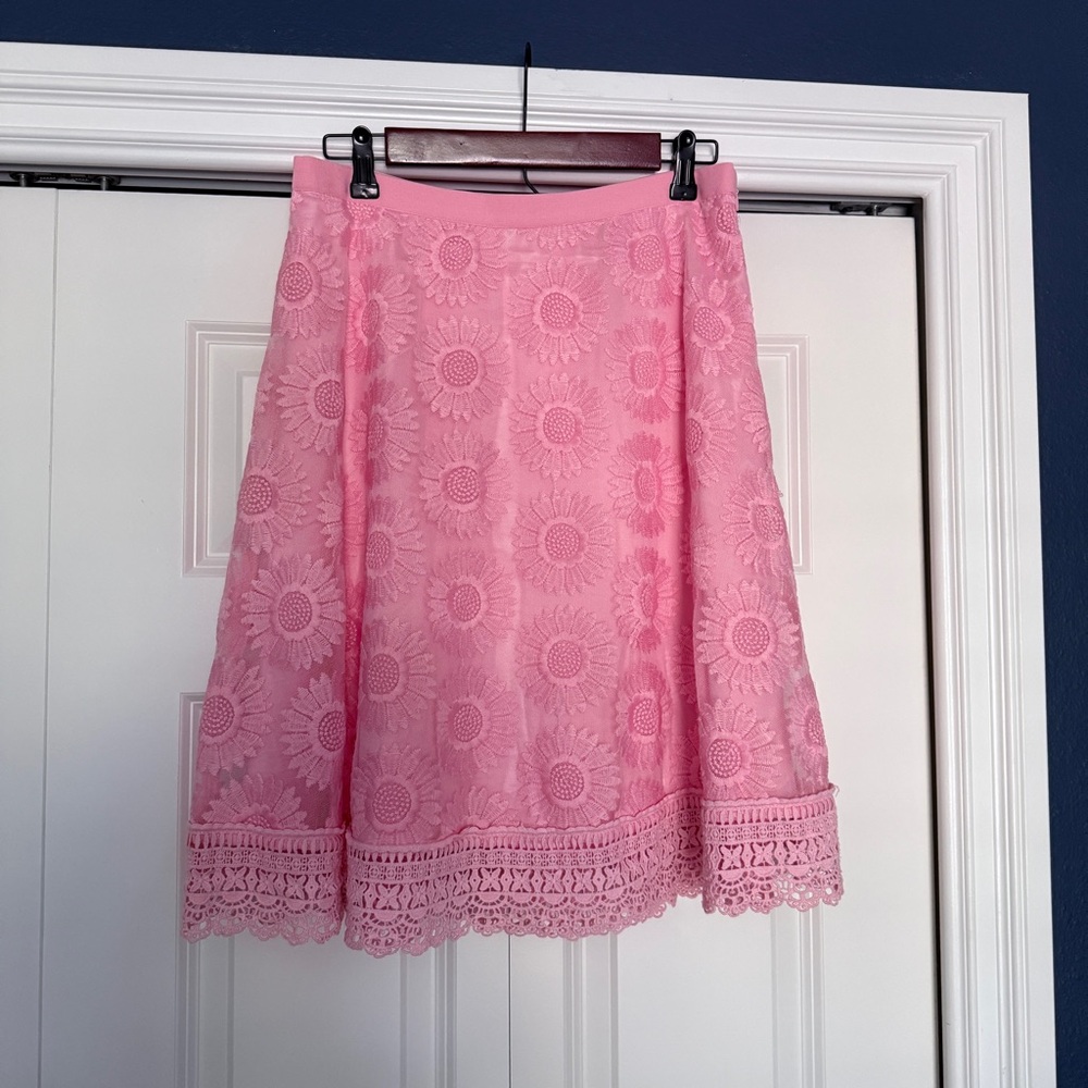 Isaac Mizrahi Pink Floral Lace A-Line Skirt